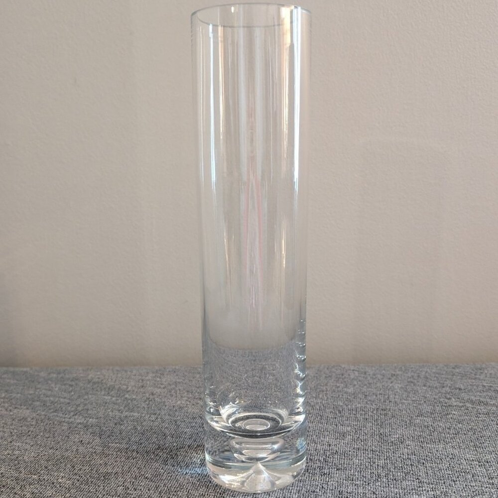 Krosno Clear Cylindrical 9 3/4" Vase with Controlled Bubble Base, VGC